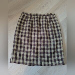 Simon Chang Checkered Pencil Skirt - Brown and Cream 100% Wool